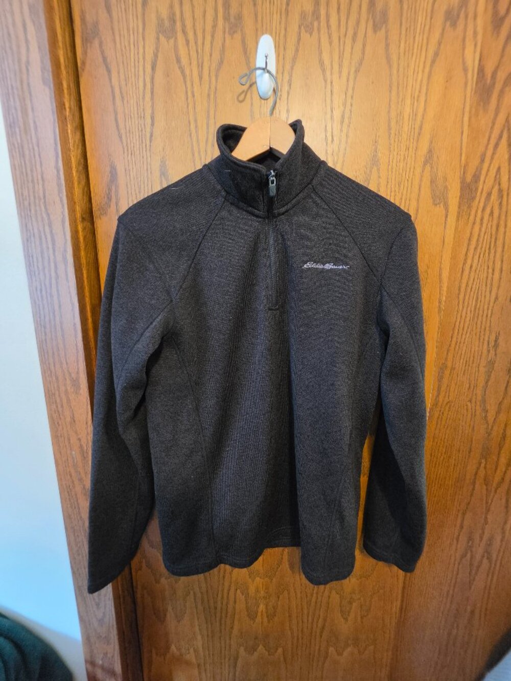 Eddie Bauer Mens Sweater Fleece 1/4 Zip Pullover Charcoal Heather Black Medium M